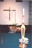 Pascal candle and boat inside Immaculate Conception Parish, Edmonton