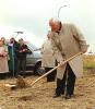 Archbishop MacNeil breaking ground for the building of the new church, Holy Family Parish, St. Albert