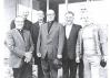 Alberta Bishops standing outside at Fort Smith: (left to right) Bishop Raymond Ray, Bishop Neil Savaryn, Archbishop Henri Legare, Bishop Paul Piche, Bishop Martin Greschuk, Archbishop MacNeil, and Bishop Paul O'Byrne.