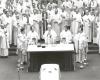 Archbishop MacNeil and priests at the time of Consecration during the Funeral Mass of Archbishop Jordan at St. Joseph's Cathedral