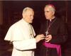 Medium shot of Archbishop MacNeil and Pope John Paul II talking, when Archbishop MacNeil was in Rome for his Ad Limina visit