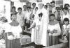 A priest laying a cornerstone in Osaka